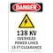 Signmission Safety Sign, OSHA Danger, 5" Height, 138KV Overhead Power, Portrait OS-DS-D-35-V-2191 - alternate 1